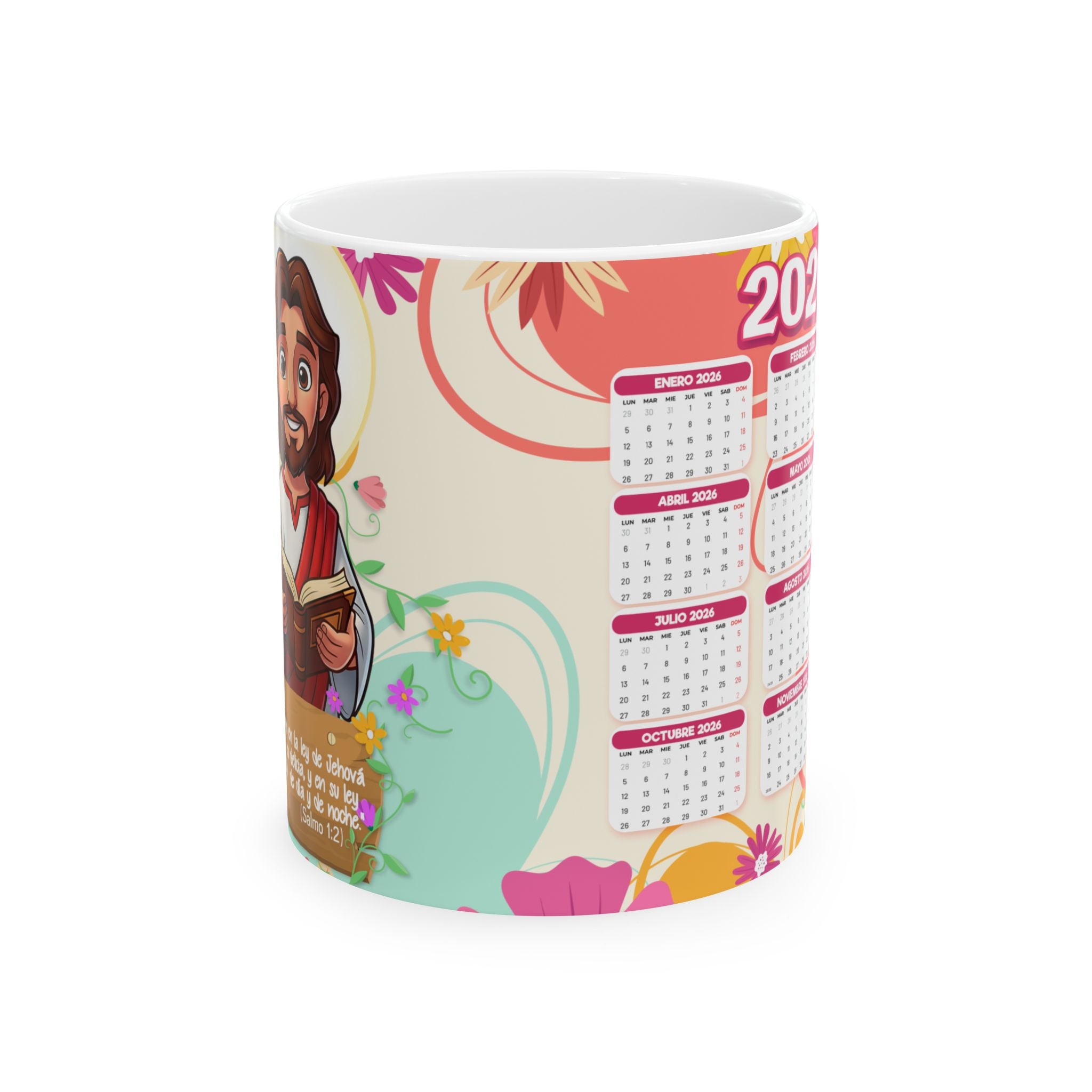2026 Floral Jesus Calendar Mug — Religious Ceramic Coffee Cup (11oz, 15oz)