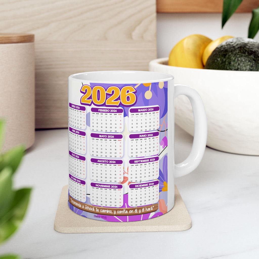 Christian Calendar Mug 2026 — Jesus Illustration 11oz & 15oz Ceramic Coffee Cup