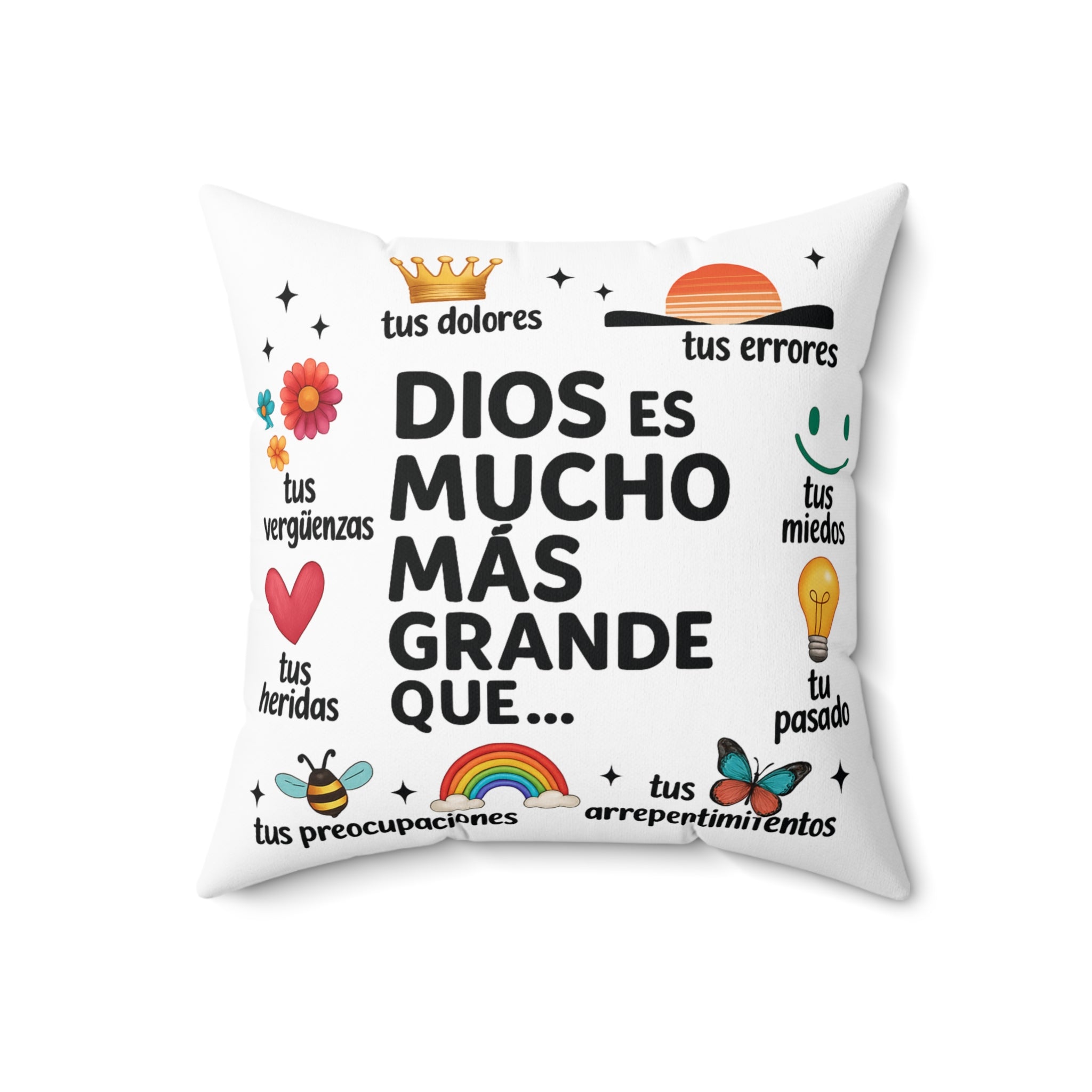 Dios es mucho más grande que... Square Pillow | Spanish Religious Inspirational Decor