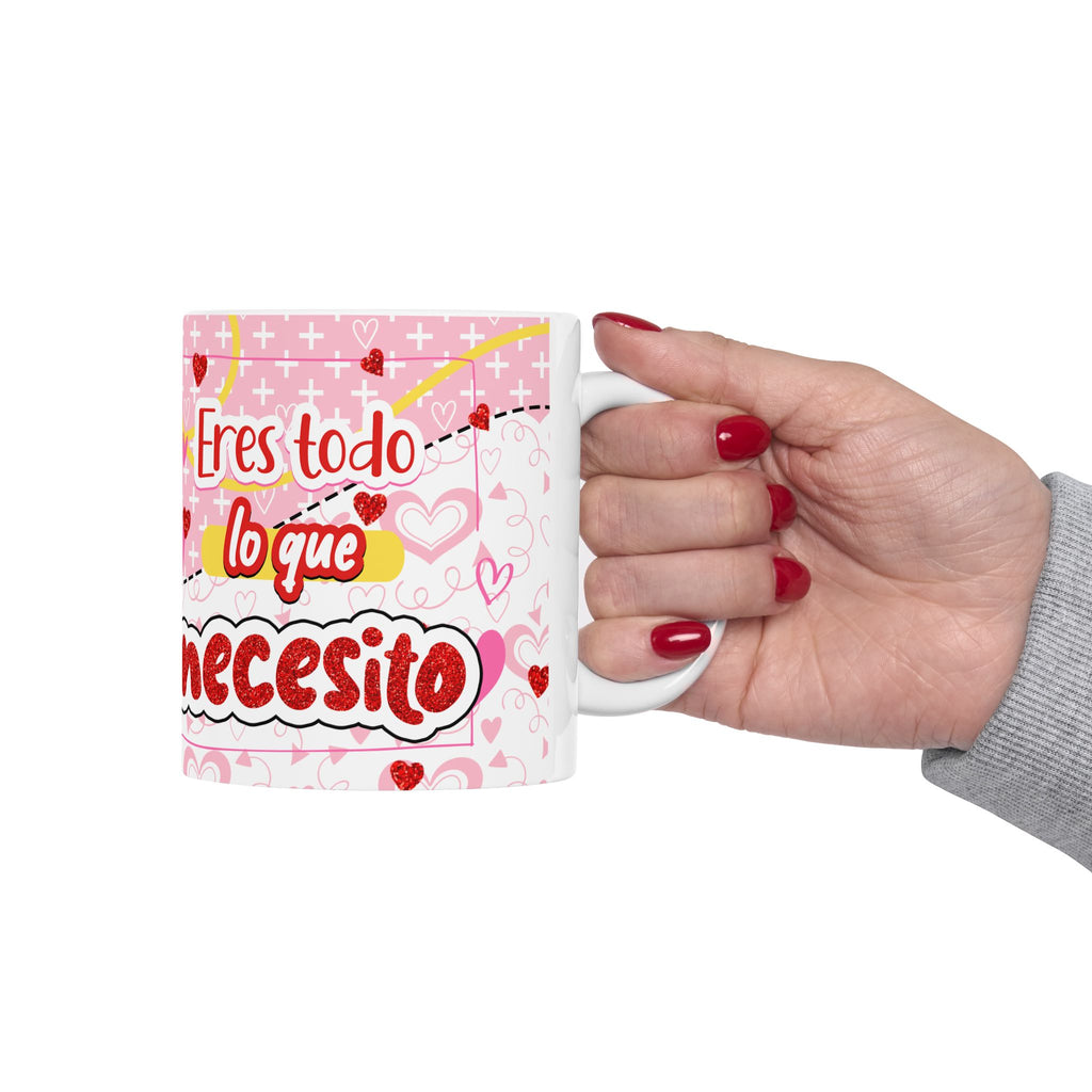 Valentine’s Lioness & Cub Ceramic Mug — "Eres lo que necesito" Pink Heart Gift (11oz/15oz)