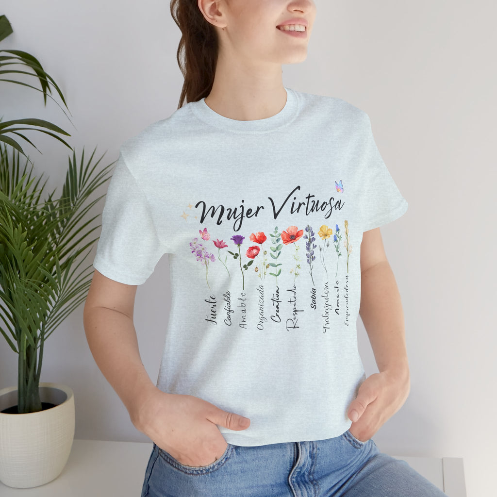 Mujer Virtuosa floral scripture tee | Spanish Bible verse women shirt