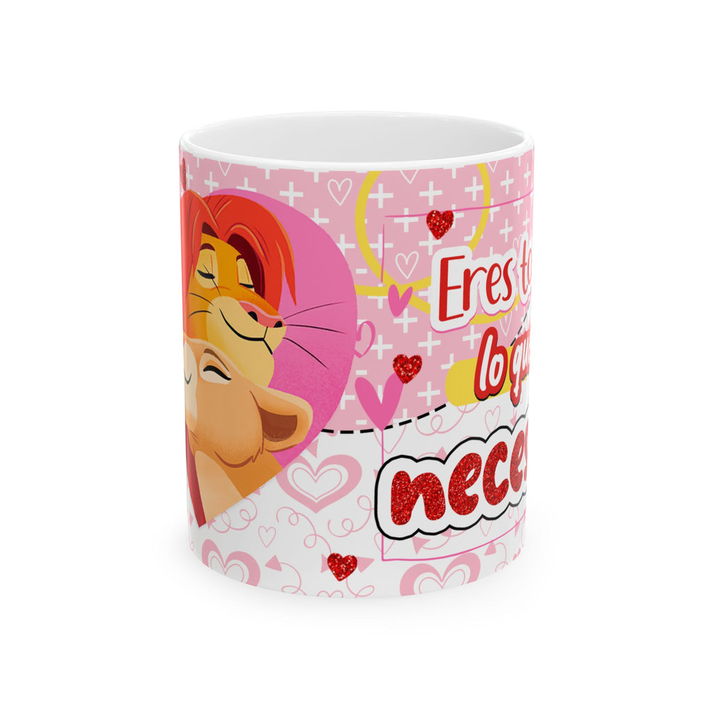 Valentine’s Lioness & Cub Ceramic Mug — "Eres lo que necesito" Pink Heart Gift (11oz/15oz)