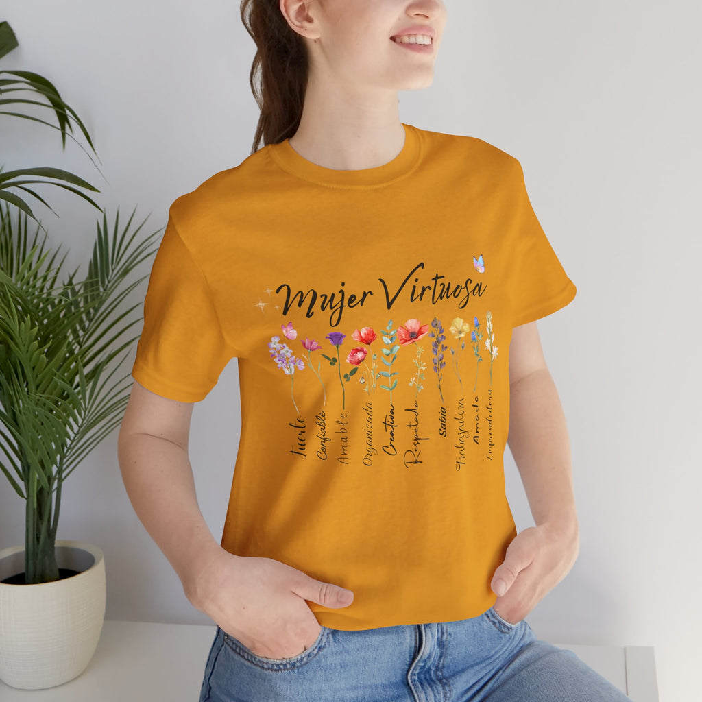Mujer Virtuosa floral scripture tee | Spanish Bible verse women shirt