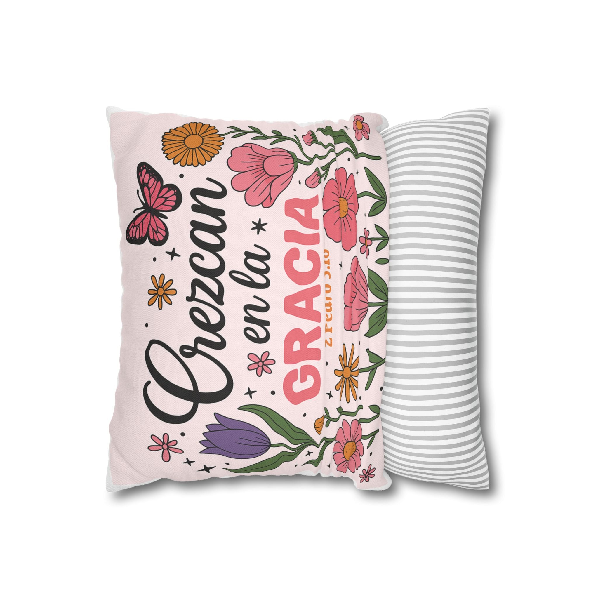 Crezcan en la Gracia pillowcase | Spanish Bible verse 2 Pedro 3:18, floral throw pillow