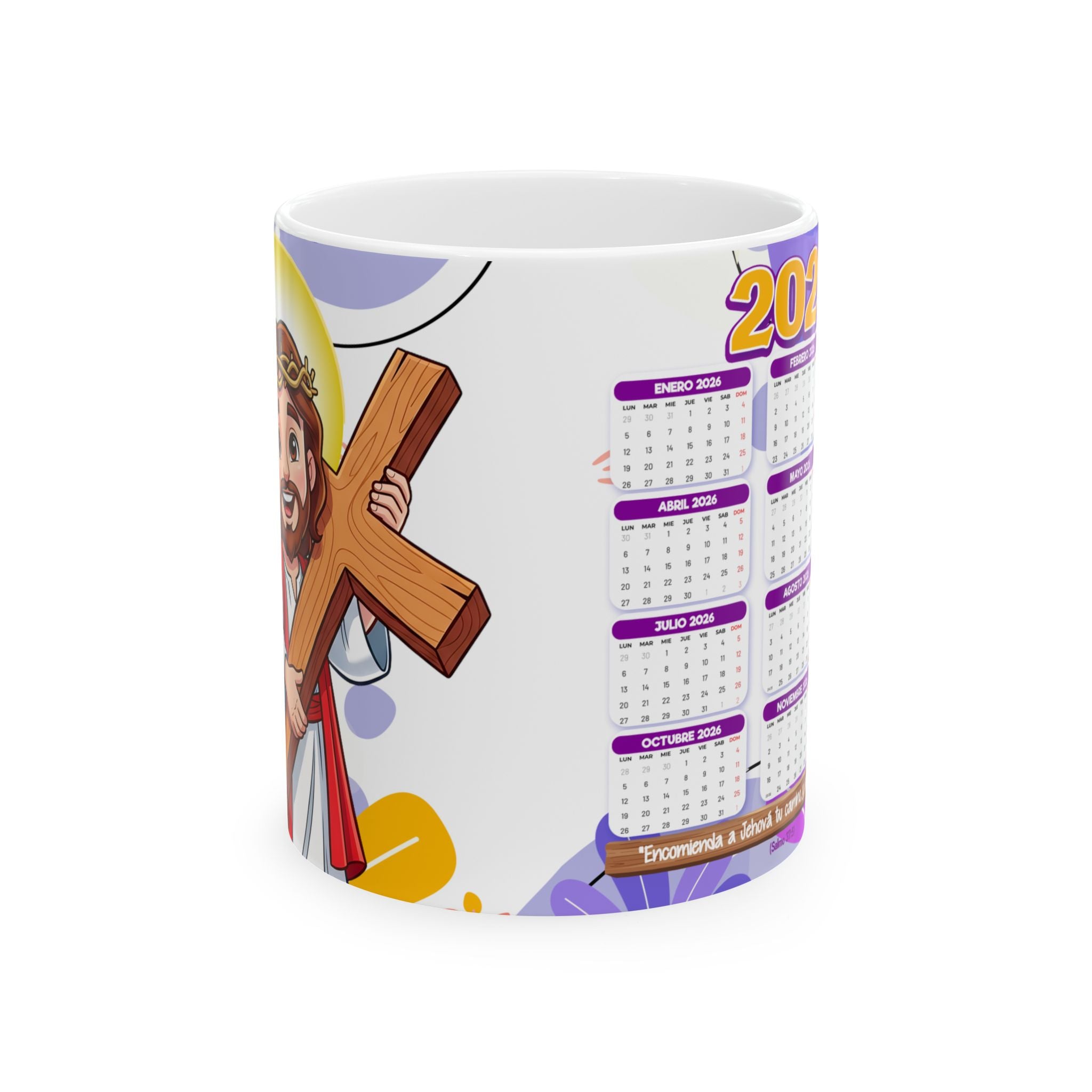 Christian Calendar Mug 2026 — Jesus Illustration 11oz & 15oz Ceramic Coffee Cup