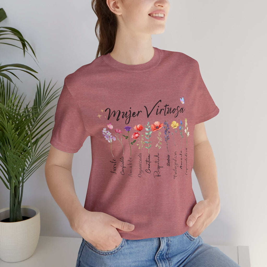 Mujer Virtuosa floral scripture tee | Spanish Bible verse women shirt