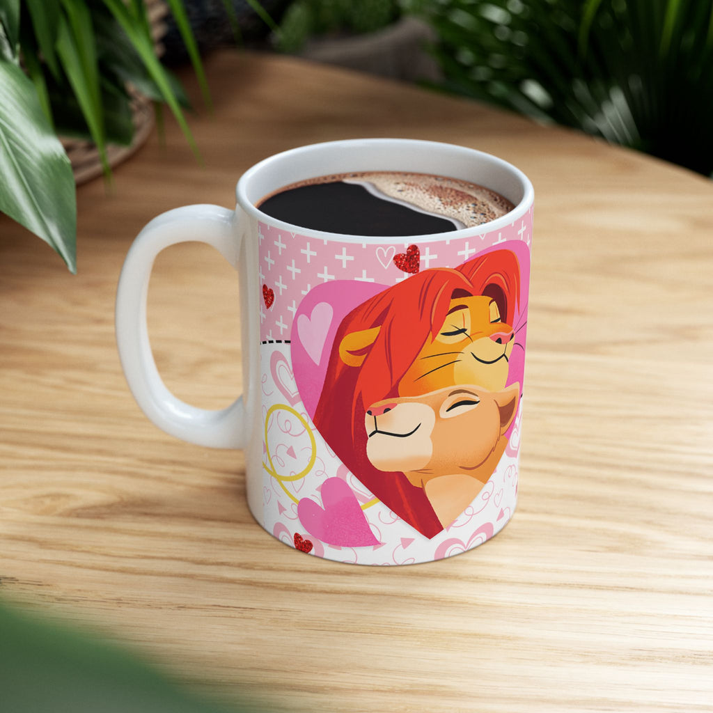 Valentine’s Lioness & Cub Ceramic Mug — "Eres lo que necesito" Pink Heart Gift (11oz/15oz)