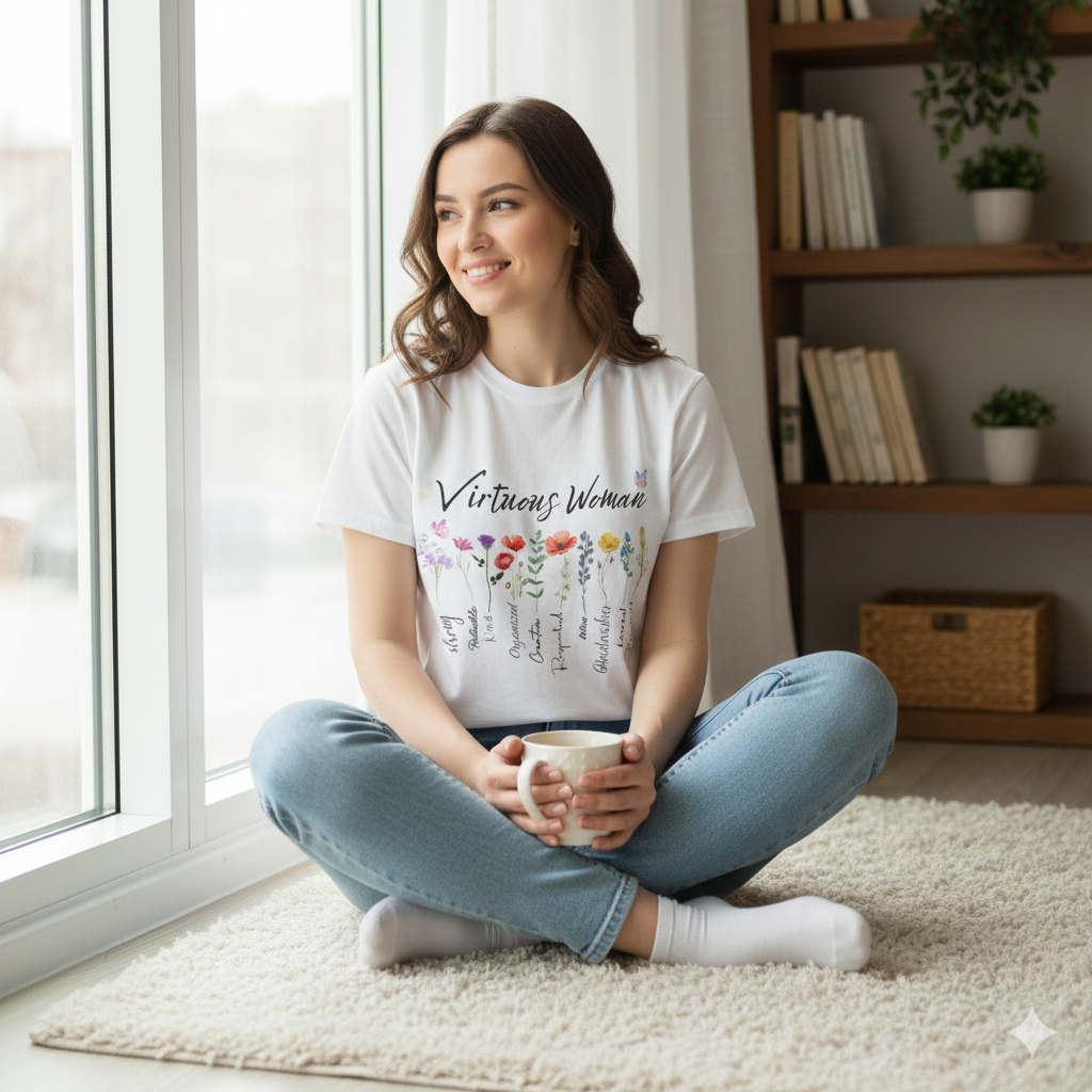 Mujer Virtuosa floral scripture tee | Spanish Bible verse women shirt