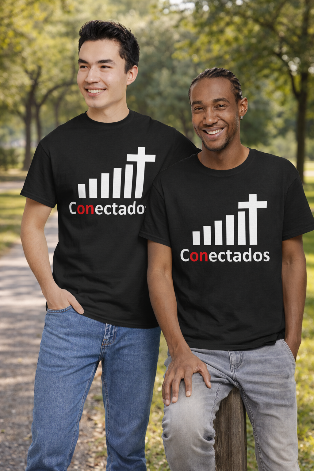 Conectados Christian Tee — Signal Bars Cross Faith T-Shirt