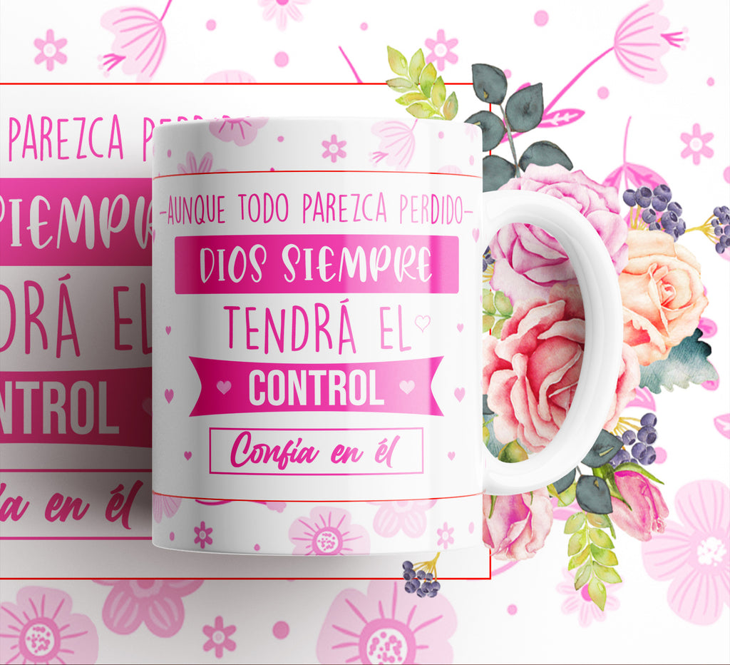 Inspirational Spanish Mug - "Dios Siempre Tendrá el Control" Floral Ceramic Coffee Cup