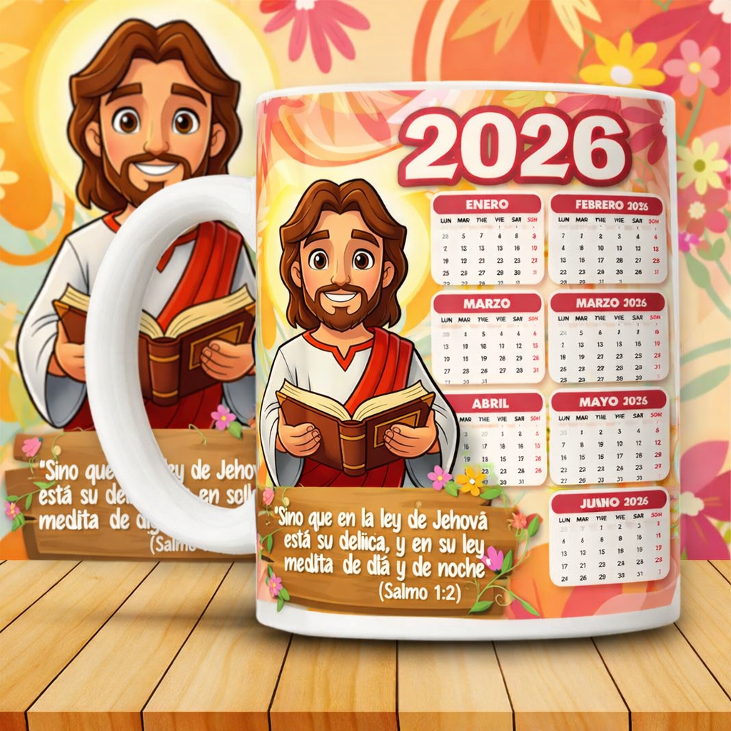 2026 Floral Jesus Calendar Mug — Religious Ceramic Coffee Cup (11oz, 15oz)
