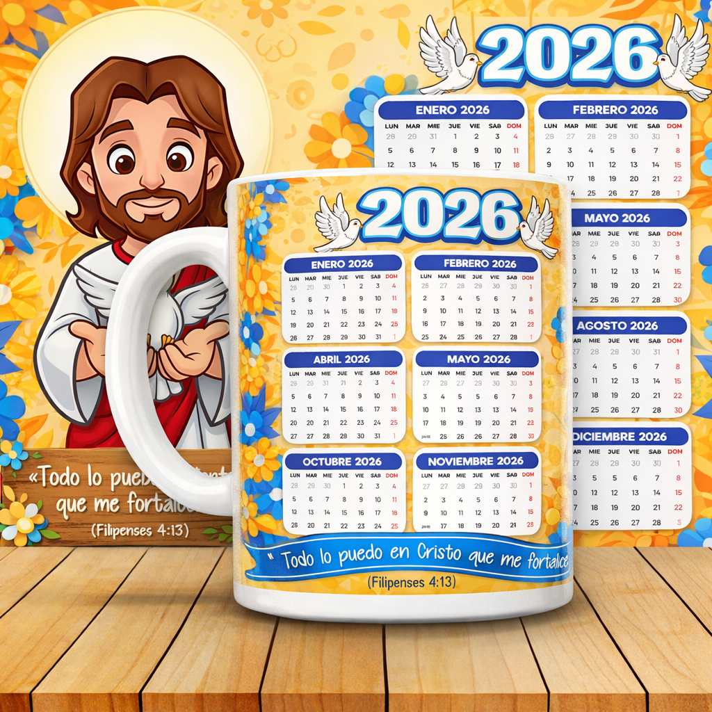 Jesus 2026 Floral Calendar Ceramic Mug — Inspirational Religious Coffee Cup (11oz/15oz)