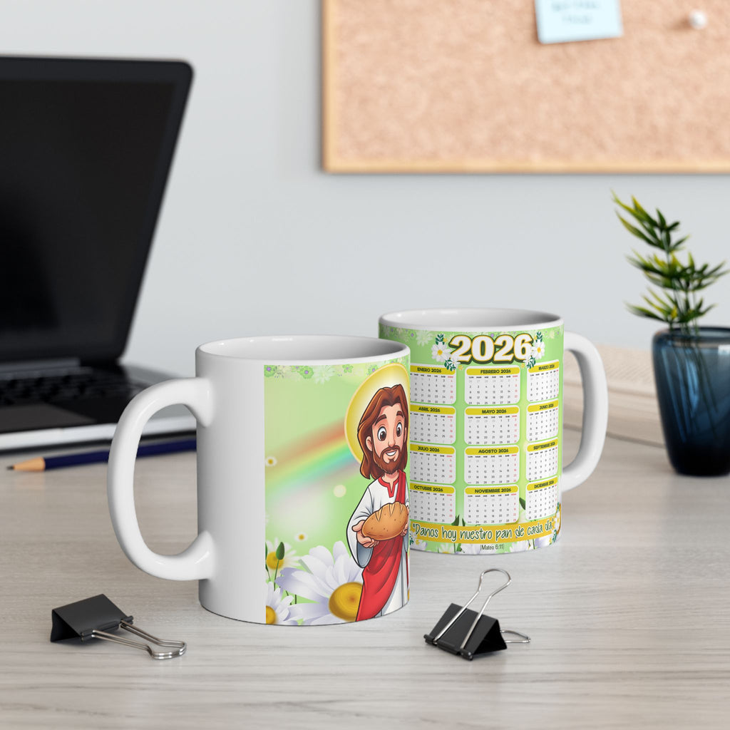 2026 Inspirational Jesus Calendar Mug — Christian Coffee Cup with ‘Break My Bread’ Design (11oz/15oz)