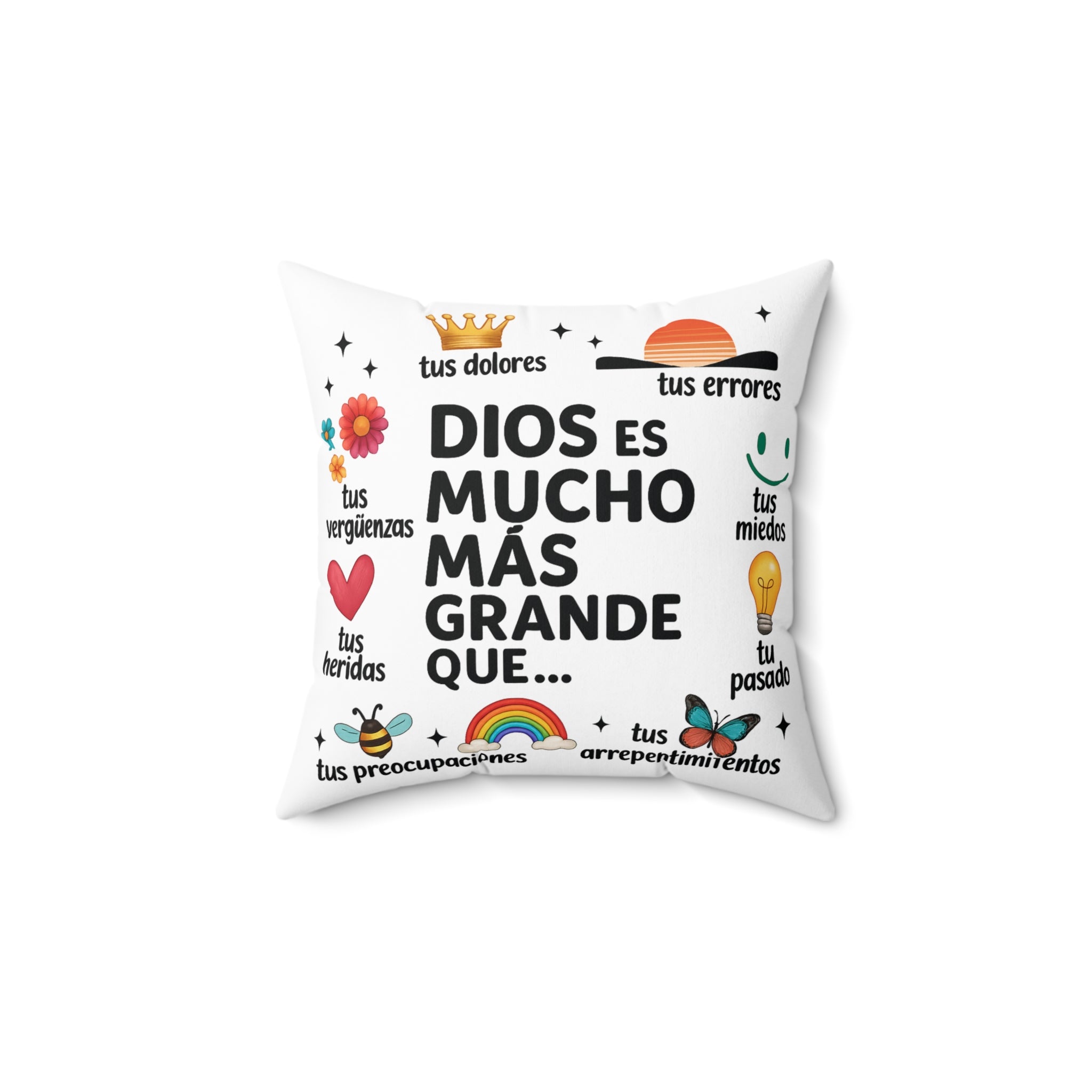 Dios es mucho más grande que... Square Pillow | Spanish Religious Inspirational Decor