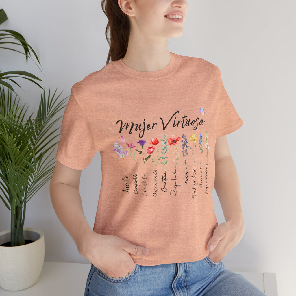 Mujer Virtuosa floral scripture tee | Spanish Bible verse women shirt