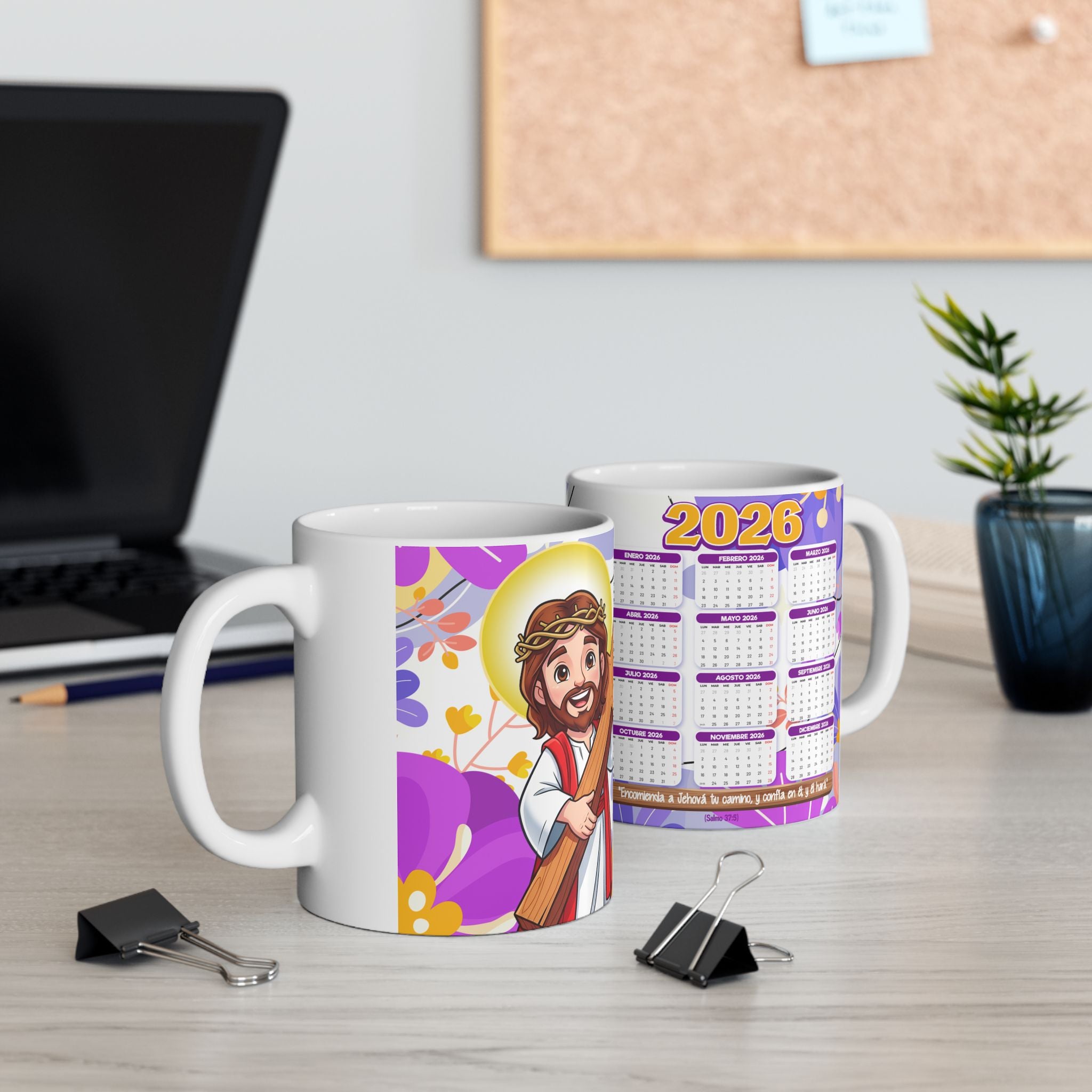 Christian Calendar Mug 2026 — Jesus Illustration 11oz & 15oz Ceramic Coffee Cup