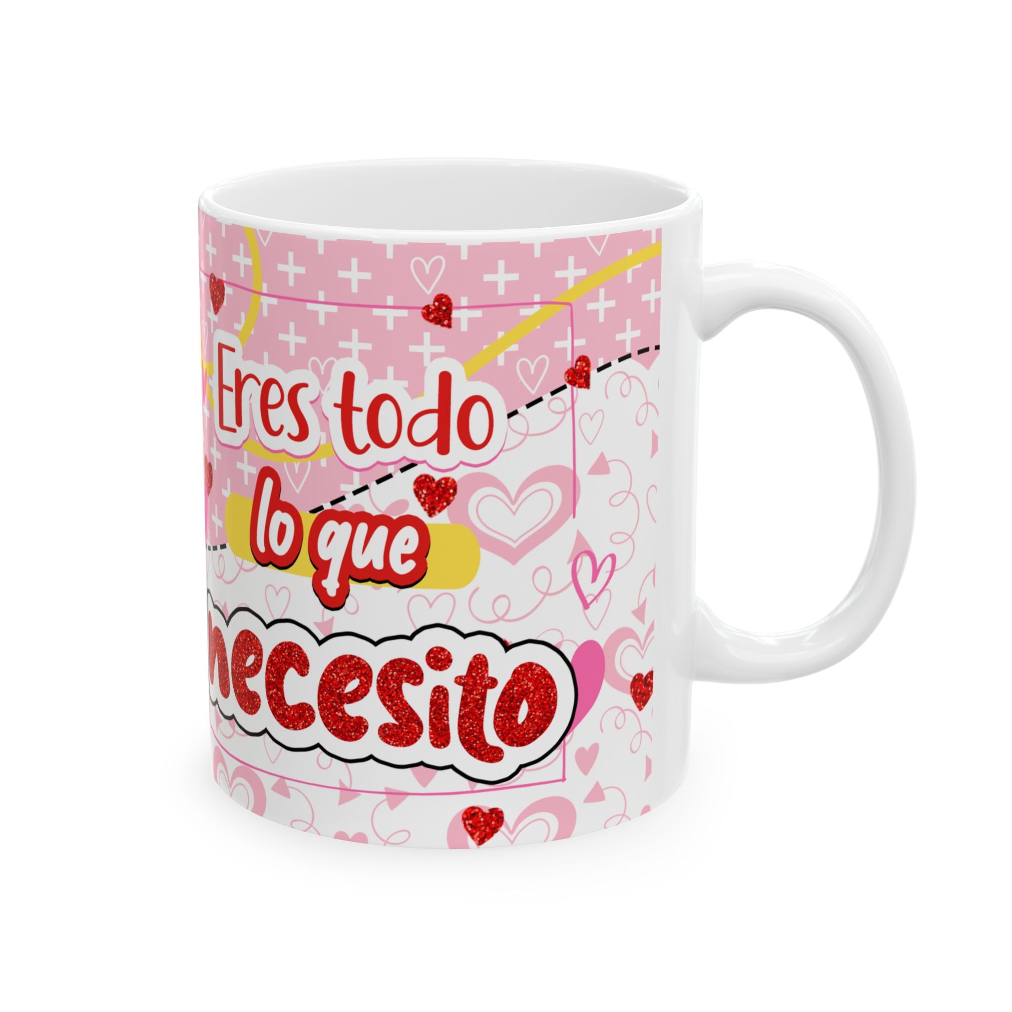 Valentine’s Lioness & Cub Ceramic Mug — "Eres lo que necesito" Pink Heart Gift (11oz/15oz)