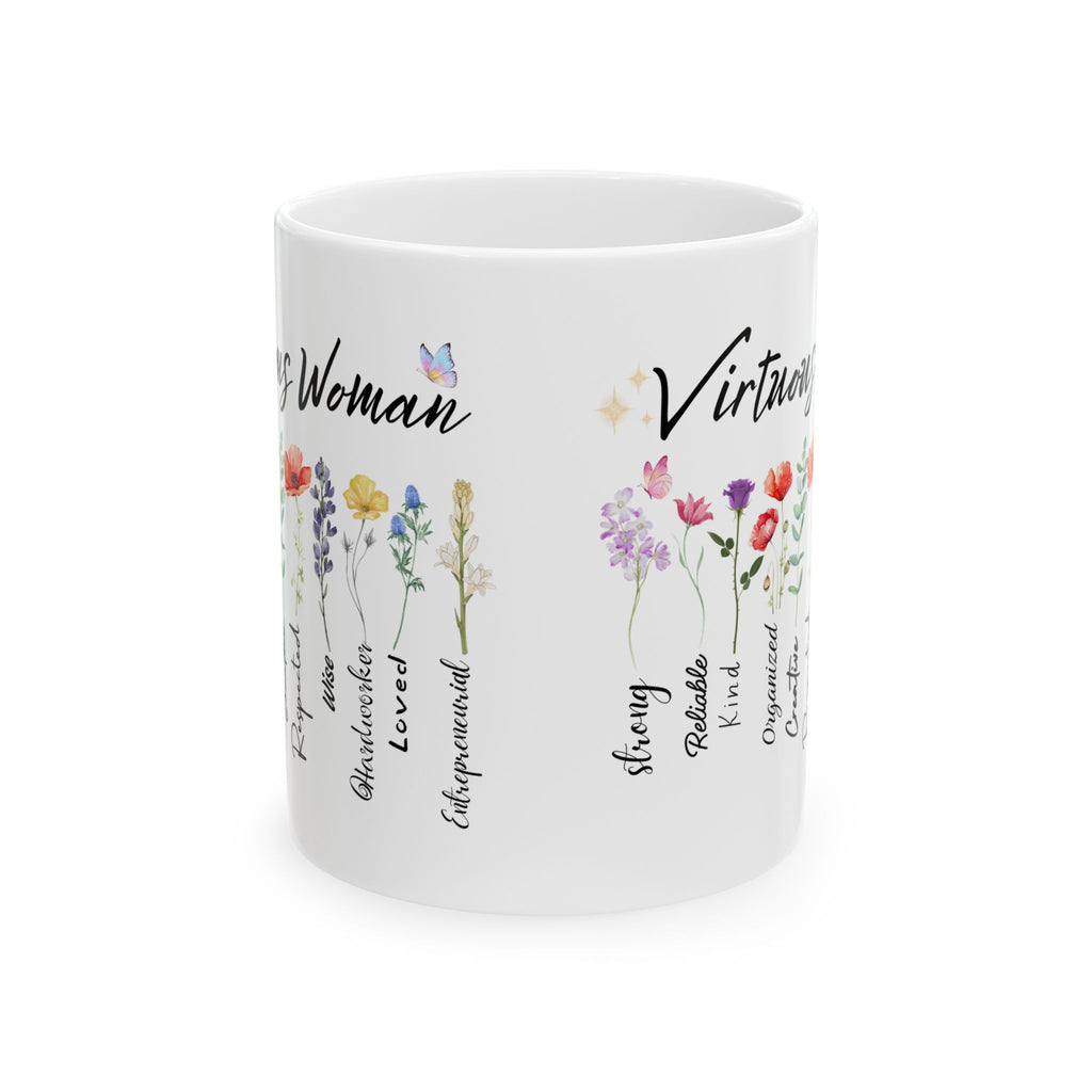 Virtuous Woman floral virtues list Mug | Ceramic coffee cup 11oz 15oz